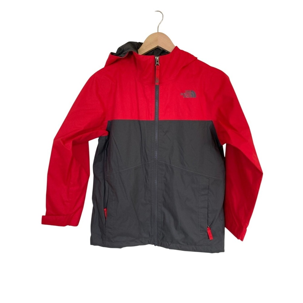 The North Face Kids Red Gray Hooded Rain Jacket‎ Size M NFOA2TLB Full Zip Light